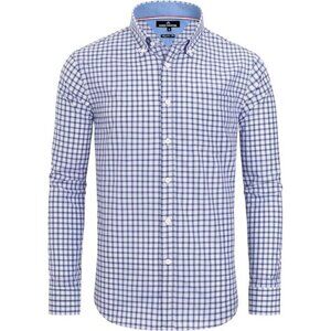 Men's Blue Striped Plaid Button Down Shirts Cotton Long Sleeve Dress Shirts‎